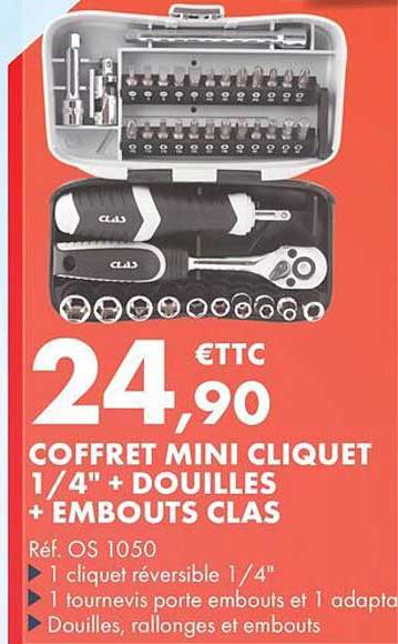 COFFRET MINI CLIQUET 1/4" + DOUILLES + EMBOUTS CLAS