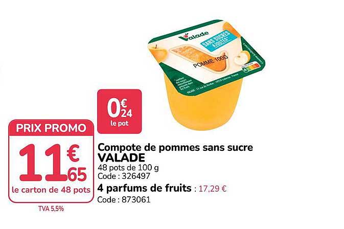 Compote de pommes sans sucre VALADE 48 pots de 100 g