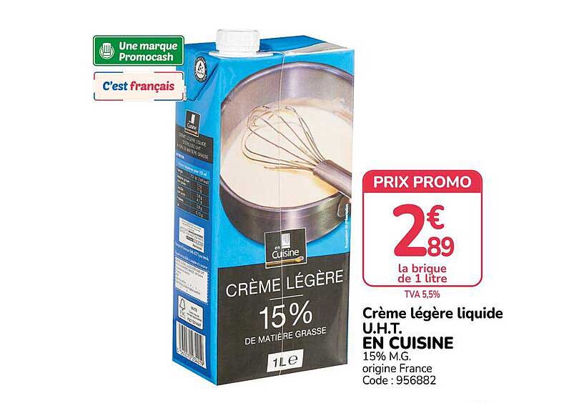 Crème légère liquide U.H.T. EN CUISINE 15% M.G.