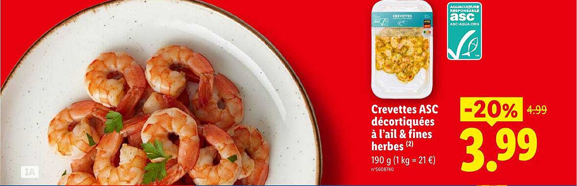 Crevettes ASC décortiquées à l’ail & fines herbes