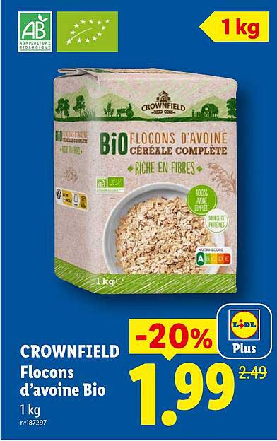 CROWNFIELD Flocons d’avoine Bio 1 kg
