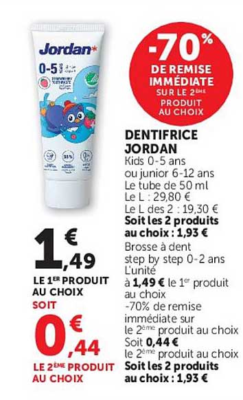 DENTIFRICE JORDAN Kids 0-5 ans ou junior 6-12 ans