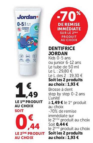 DENTIFRICE JORDAN Kids 0-5 ans ou junior 6-12 ans