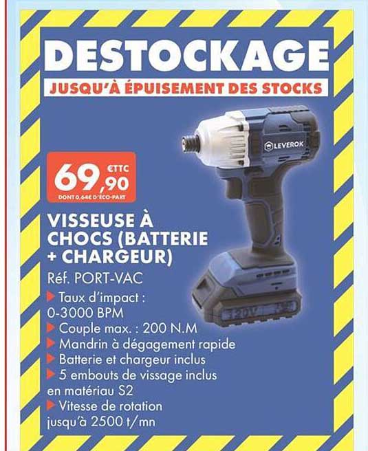 DESTOCKAGE JUSQU’À ÉPUISEMENT DES STOCKS - VISSSEUSE À CHOCS (BATTERIE + CHARGEUR)