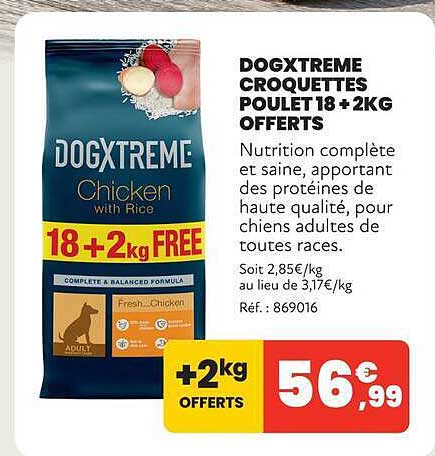 DOGXTREME CROQUETTES POULET 18 + 2KG OFFERTS