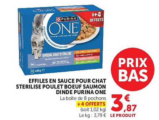 EFFILES EN SAUCE POUR CHAT STERILISE POULET BOEUF SAUMON DINDE PURINA ONE