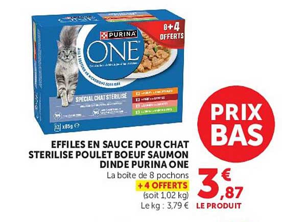EFFILLES EN SAUCE POUR CHAT STERILISE POULET BOEUF SAUMON DINDE PURINA ONE