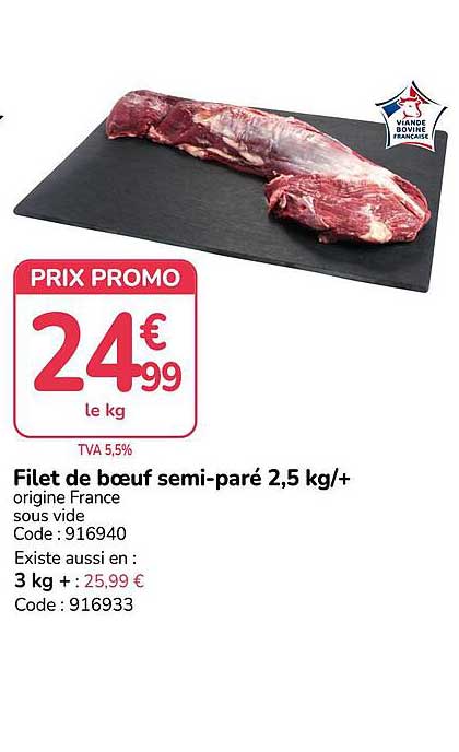 Filet de bœuf semi-paré 2,5 kg/+