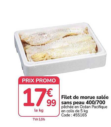 Filet de morue salée sans peau 400/700