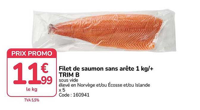Filet de saumon sans arête 1 kg/+ TRIM B