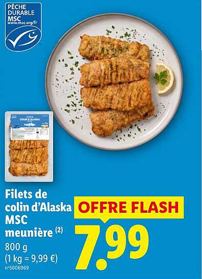 Filets de colin d’Alaska MSC meunière