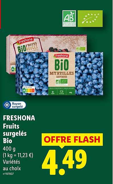 FRESHONA Fruits surgelés Bio 400 g (1 kg = 11,23 €) Variétés au choix