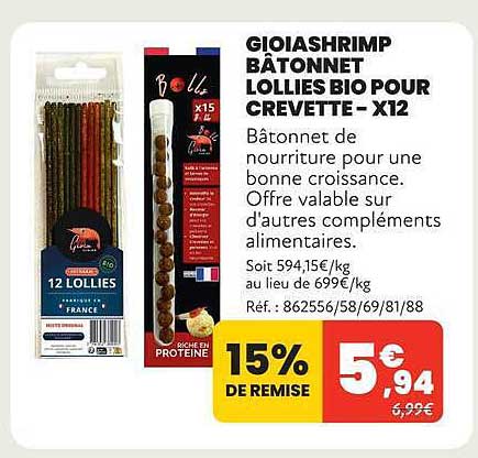 GIOIASHRIMP BÂTONNET LOLLIES BIO POUR CREVETTE - X12