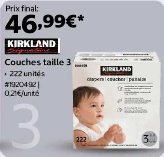 KIRKLAND Signature Couches taille 3, 222 unités