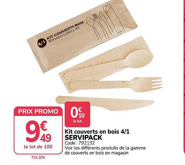 Kit couverts en bois 4/1 SERVIPACK