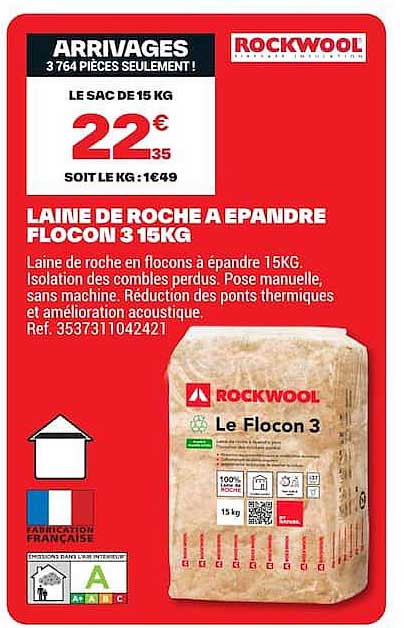 LAINE DE ROCHE A EPANDRE FLOCON 3 15KG