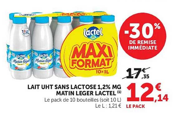 LAIT UHT SANS LACTOSE 1,2% MG MATIN LEGER LACTEL