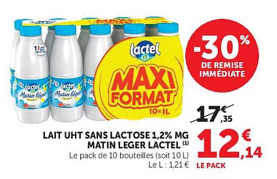 LAIT UHT SANS LACTOSE 1,2% MG MATIN LEGER LACTEL