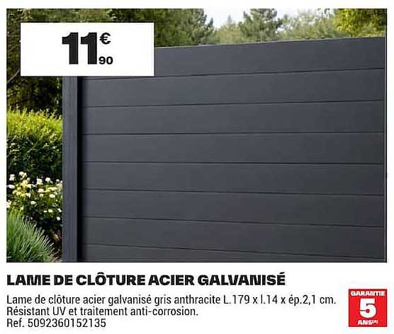LAME DE CLÔTURE ACIER GALVANISÉ