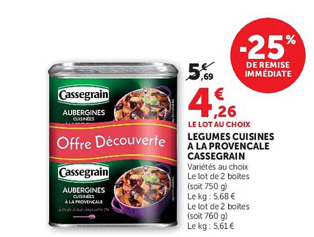 LE LOT AU CHOIX LEGUMES CUISINES A LA PROVENCALE CASSEGRAIN