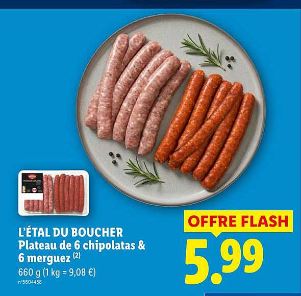 L’ÉTAL DU BOUCHER Plateau de 6 chipolatas & 6 merguez