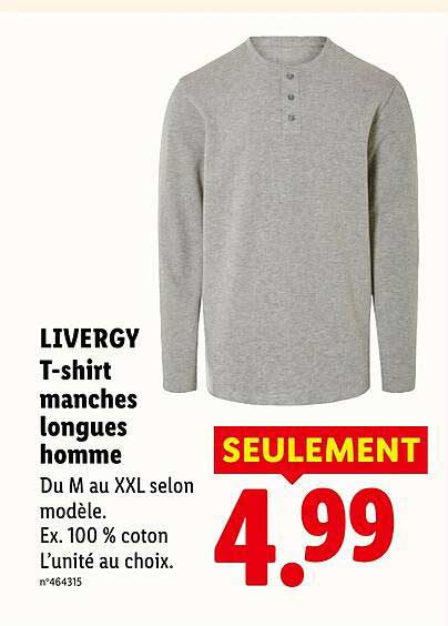 LIVERGY T-shirt manches longues homme