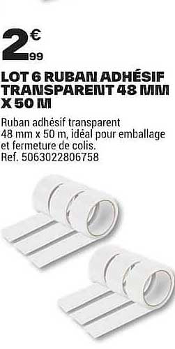 LOT 6 RUBAN ADHÉSIF TRANSPARENT 48 MM X 50 M