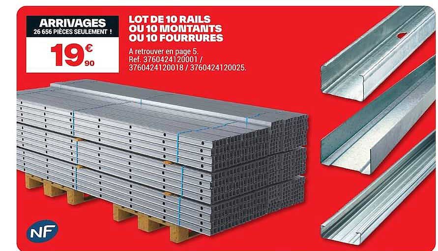 LOT DE 10 RAILS OU 10 MONTANTS OU 10 FOURRURES