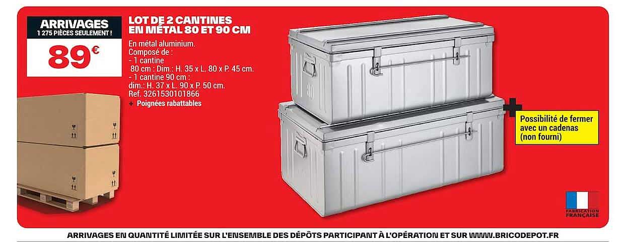 LOT DE 2 CANTINES EN METAL 80 ET 90 CM