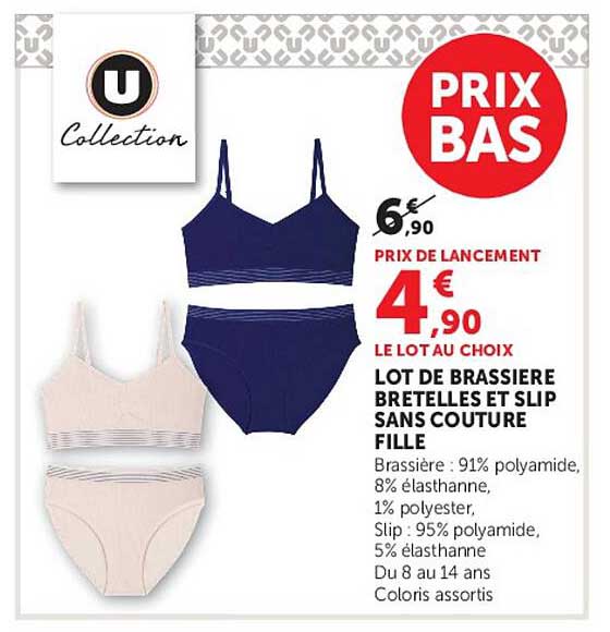 LOT DE BRASSIERE BRETELLES ET SLIP SANS COUTURE FILLE