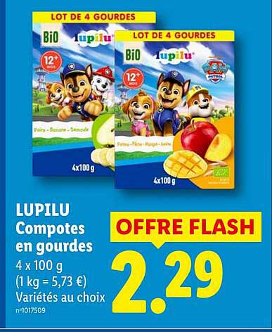 LUPILU Compotes en gourdes 4 x 100 g Variétés au choix