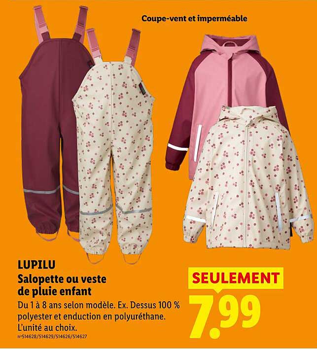 LUPILU Salopette ou veste de pluie enfant