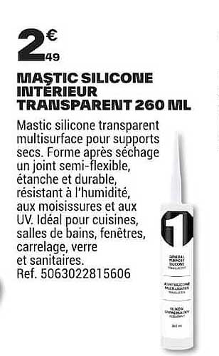 MASTIC SILICONE INTERIEUR TRANSPARENT 260 ML