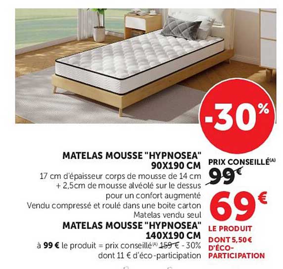 MATELAS MOUSSE "HYPNOSEA" 90X190 CM
