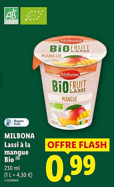 MILBONA Lassi à la mangue Bio (6) 230 ml (1 L = 4,30 €)