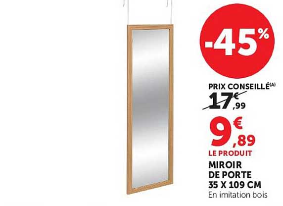 MIROIR DE PORTE 35 X 109 CM En imitation bois