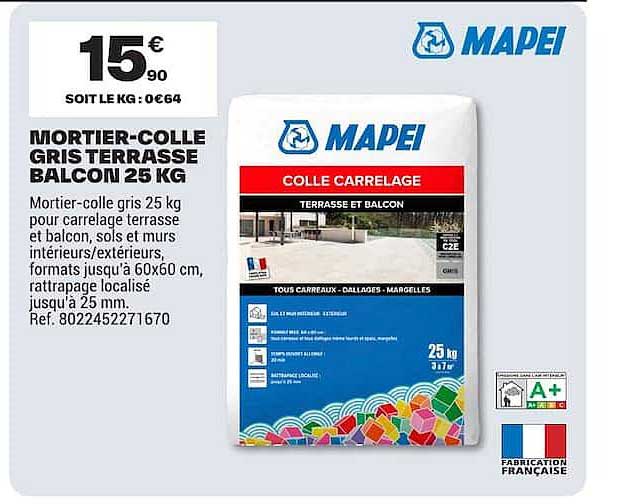 MORTIER-COLLE GRIS TERRASSE BALCON 25 KG