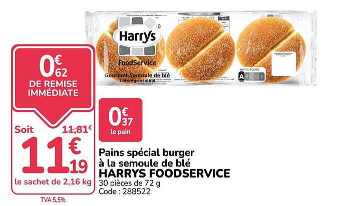 Pains spécial burger à la semoule de blé HARRYS FOODSERVICE