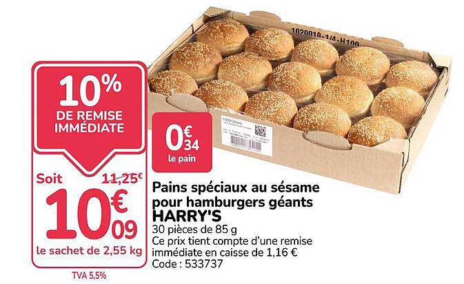 Pains spéciaux au sésame pour hamburgers géants HARRY'S