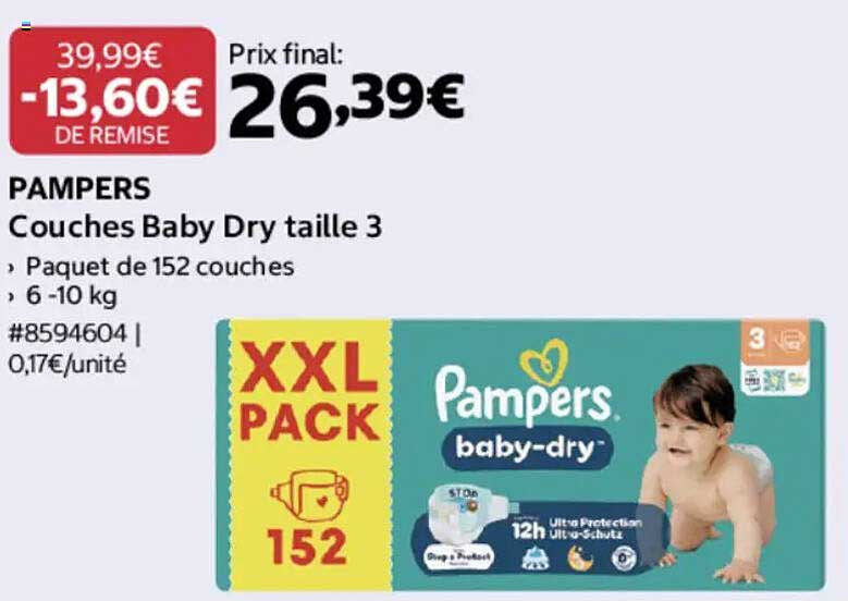 PAMPERS Couches Baby Dry taille 3