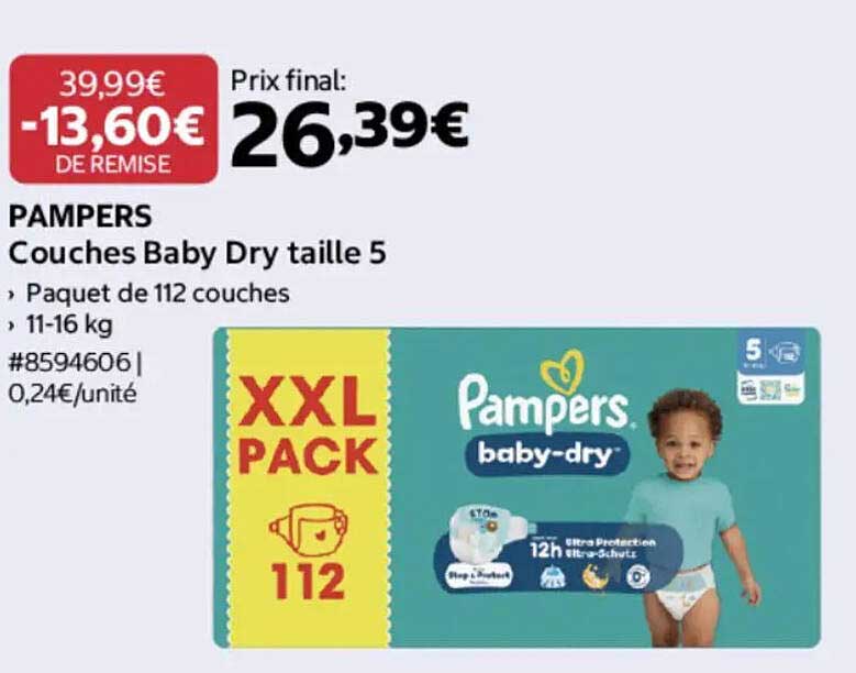 PAMPERS Couches Baby Dry taille 5