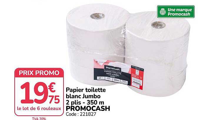 Papier toilette blanc Jumbo 2 plis - 350 m PROMOCASH