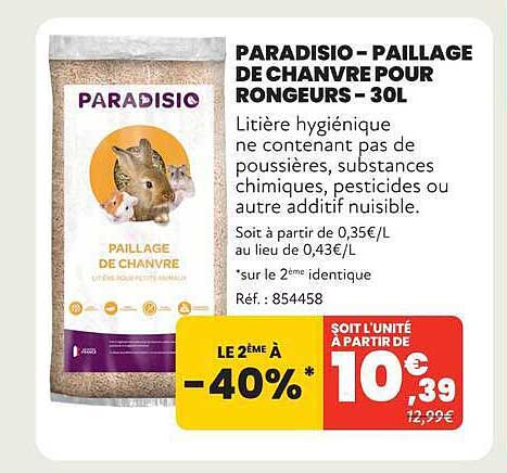 PARADISIO - PAILLAGE DE CHANVRE POUR RONGEURS - 30L