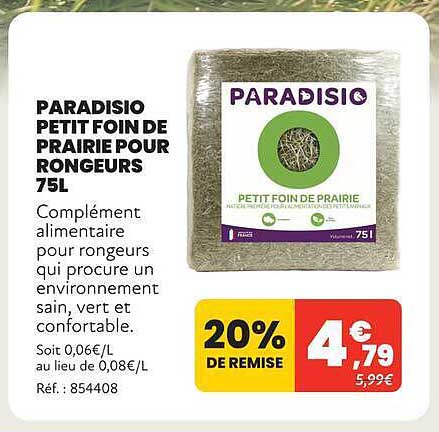 PARADISIO PETIT FOIN DE PRAIRIE POUR RONGEURS 75L