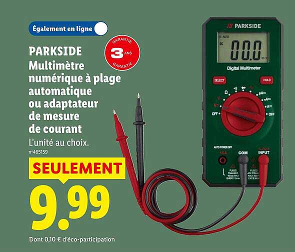 PARKSIDE Multimètre numérique à plage automatique ou adaptateur de mesure de courant L’unité au choix.
