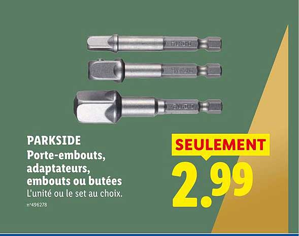 PARKSIDE Porte-embouts, adaptateurs, embouts ou butées L'unité ou le set au choix