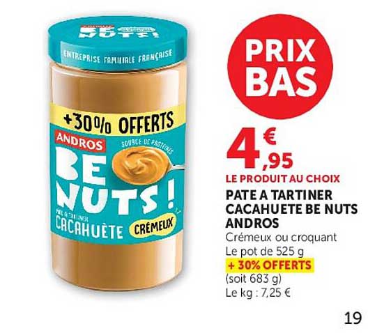 Pâte à tartiner cacahuète Be Nuts Andros