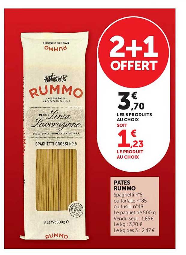 PATES RUMMO Spaghetti n°5 ou farfalle n°85 ou fusilli n°48