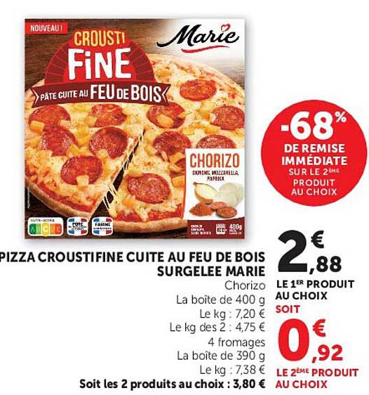 PIZZA CROUSTIFINE CUITE AU FEU DE BOIS SURGELÉE MARIE