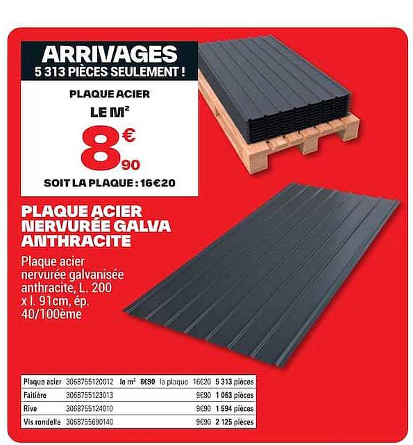 PLAQUE ACIER NERVURÉE GALVA ANTHRACITE